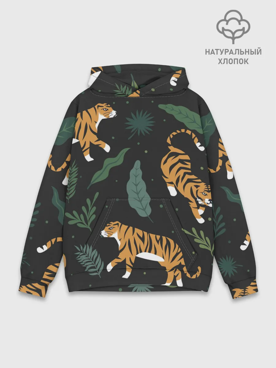 Худи мужской база хлопок / Тропический тигр