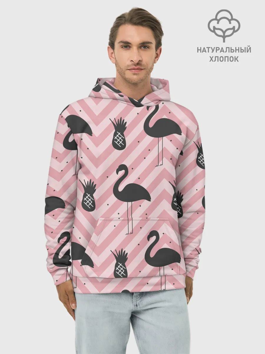 Худи мужской база хлопок / Черный фламинго