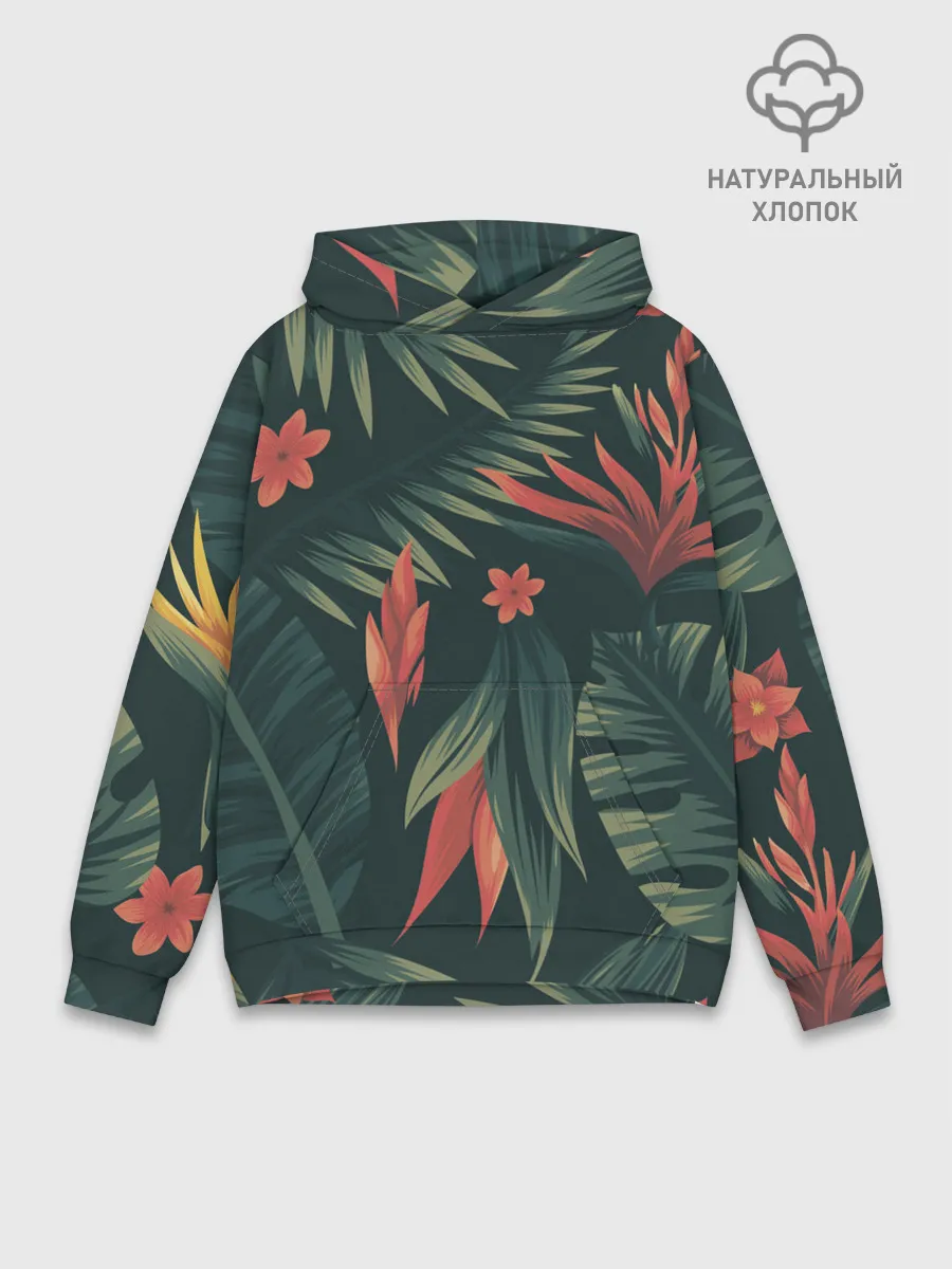 Худи мужской база хлопок / Тропический комуфляж