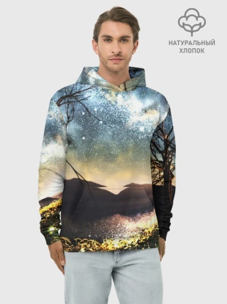 Худи мужской база хлопок / Ночь в горах