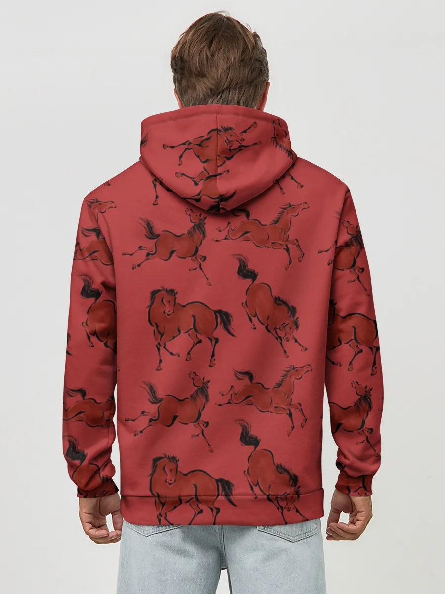 Худи мужской база хлопок / красные кони