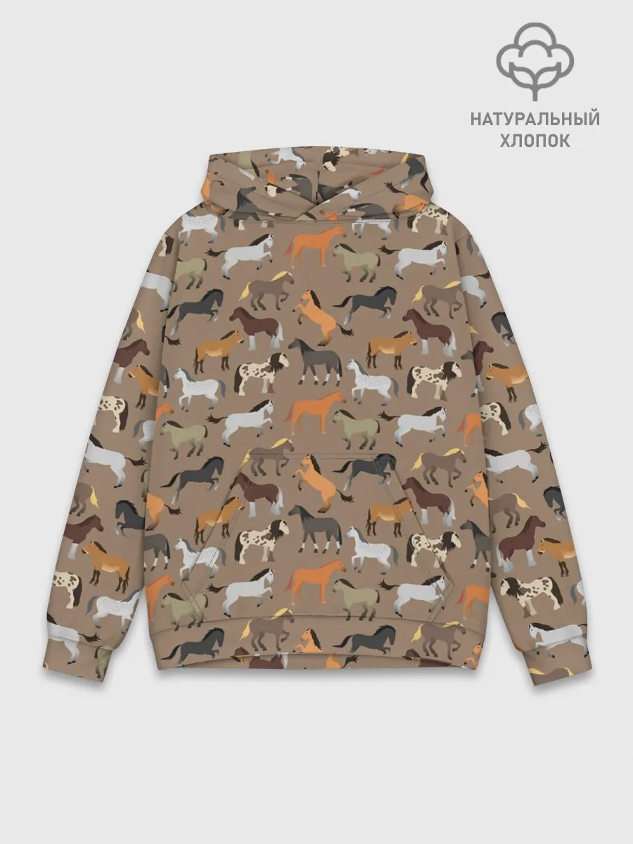 Худи мужской база хлопок / кони-лошади