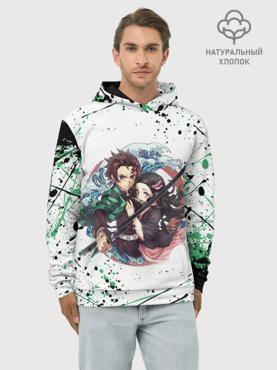 Худи мужской база хлопок / Брызги красок Demon Slayer