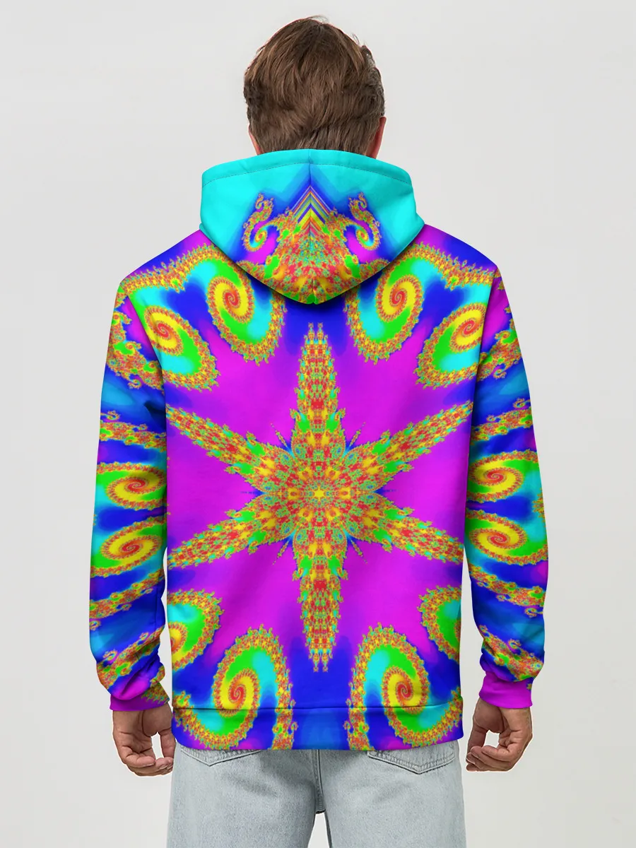 Худи мужской база хлопок / Неоновый фрактал