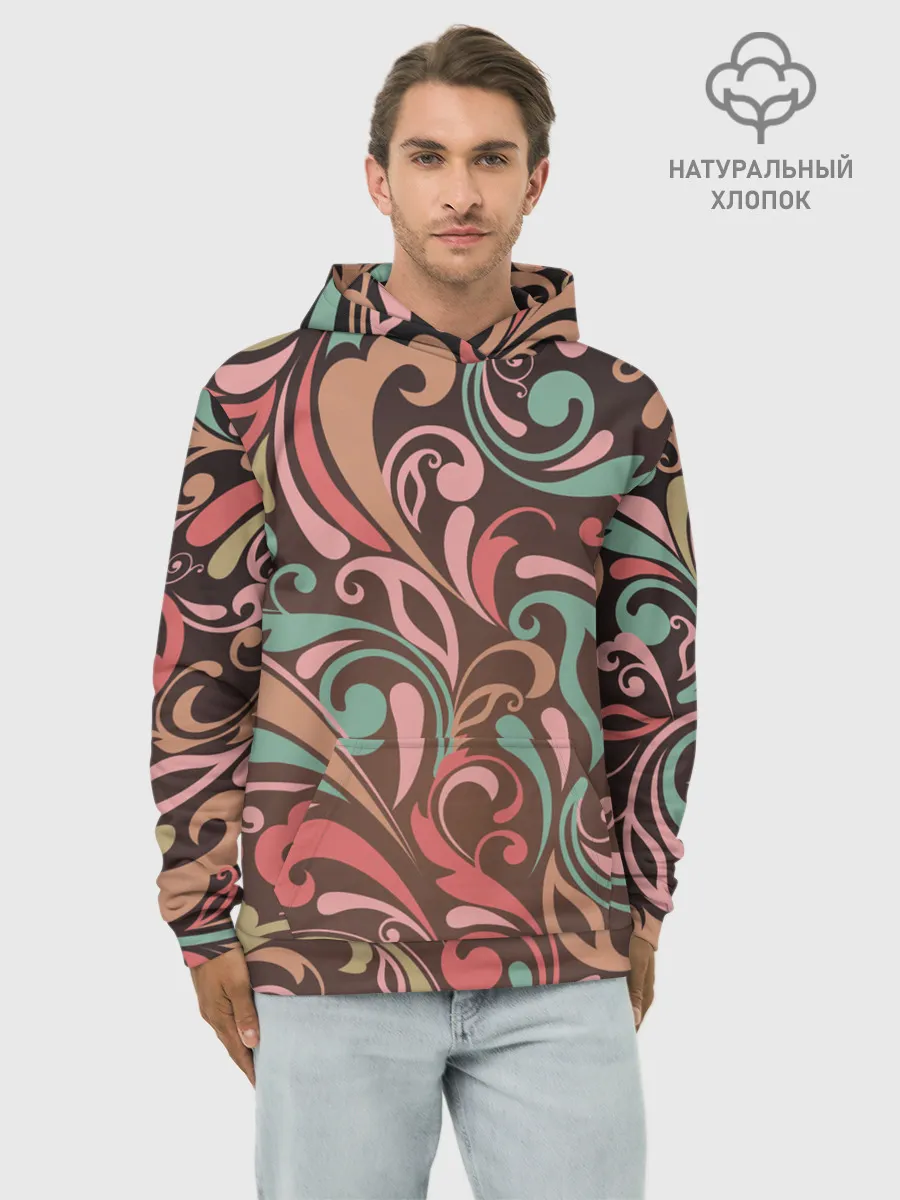 Худи мужской база хлопок / Узор хохломы