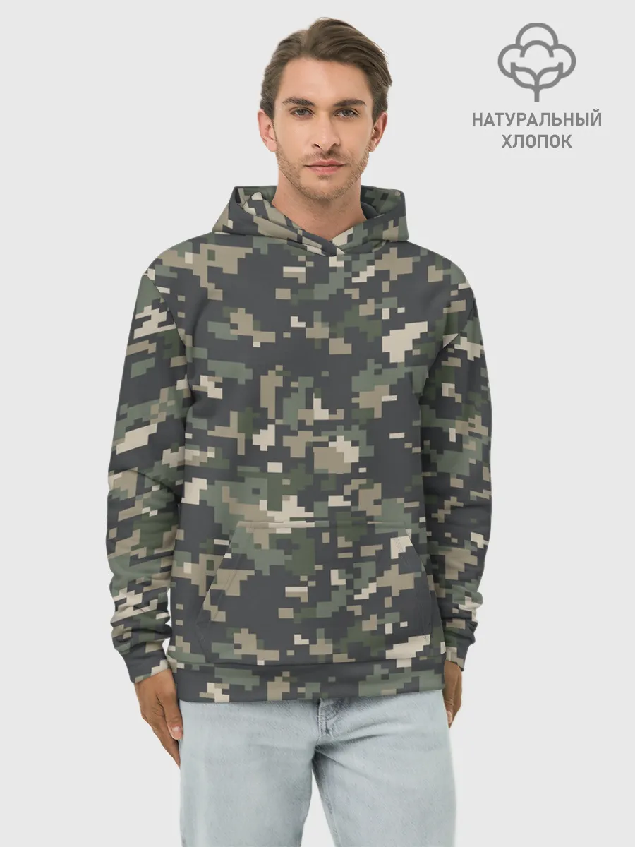 Худи мужской база хлопок / Пиксельный камуфляж