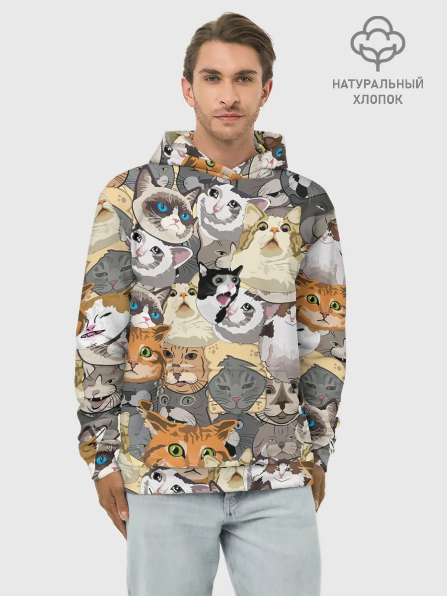 Худи мужской база хлопок / ALL CATS MEMES