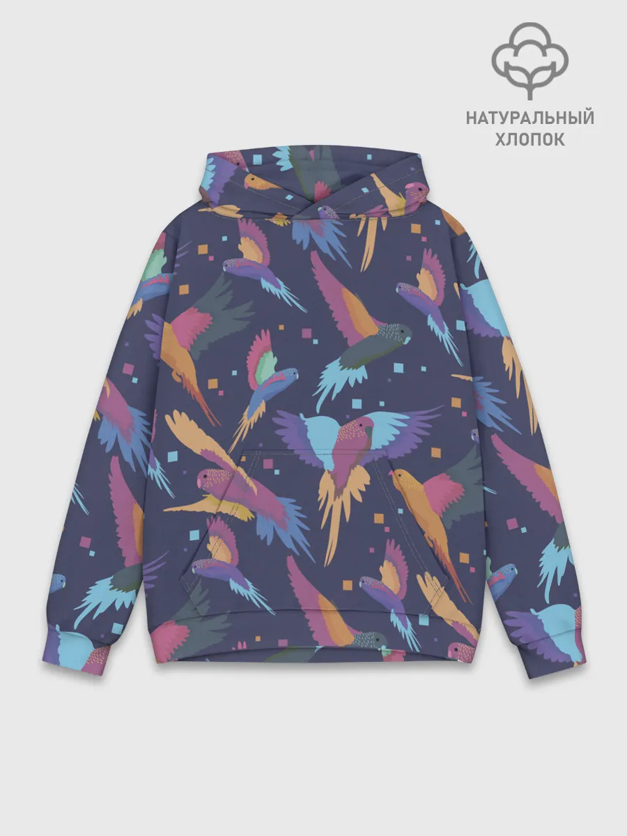 Худи мужской база хлопок / Райские попугаи