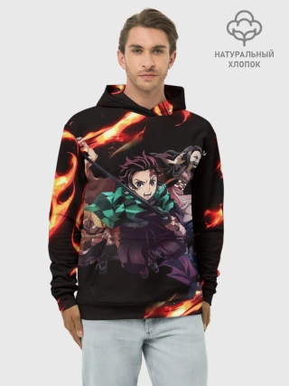 Худи мужской база хлопок / Kimetsu no Yaiba пламенный узор