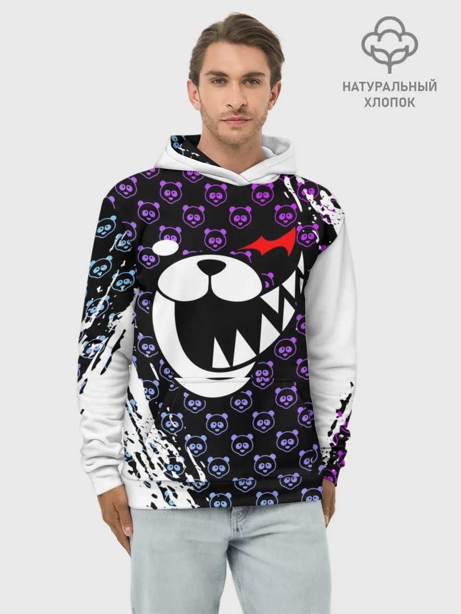 Худи мужской база хлопок / Монокума на фиолетовом паттерне