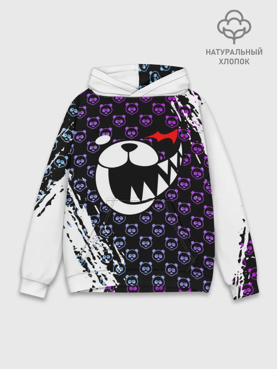 Худи мужской база хлопок / Монокума на фиолетовом паттерне