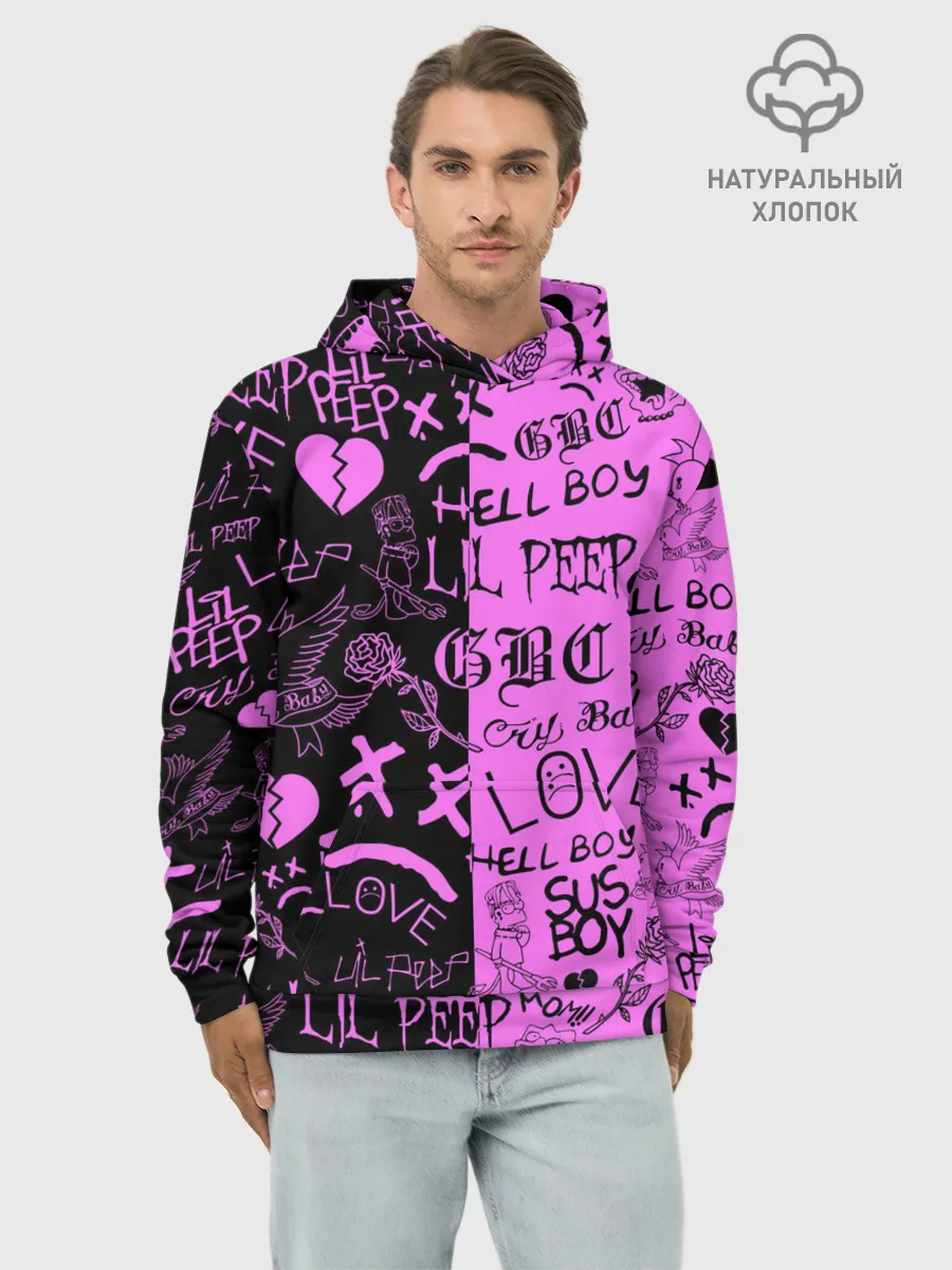 Худи мужской база хлопок / LIL PEEP LOGOBOMBING BLACK PINK