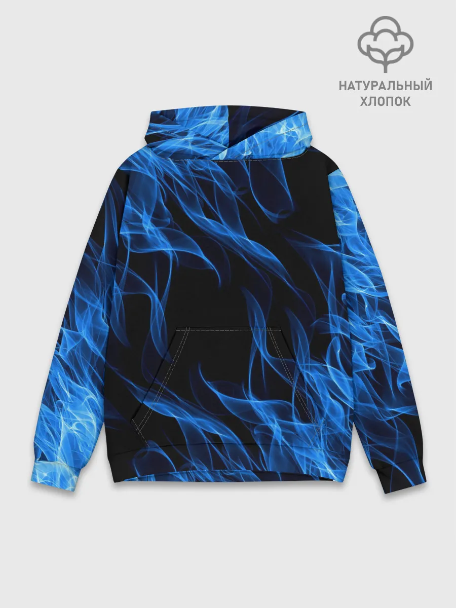 Худи мужской база хлопок / BLUE FIRE FLAME