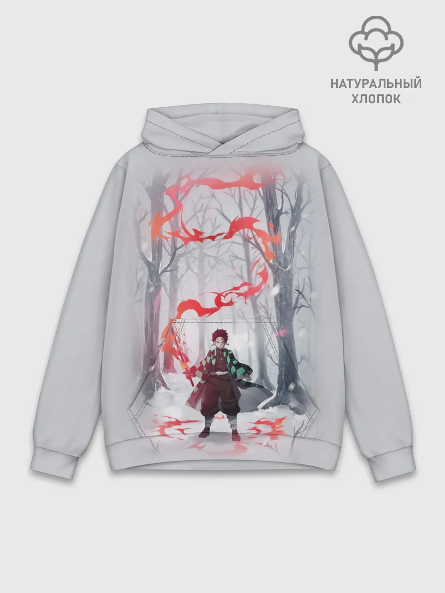 Худи мужской база хлопок / KIMETSU NO YAIBA красный след