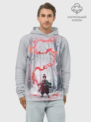 Худи мужской база хлопок / KIMETSU NO YAIBA красный след