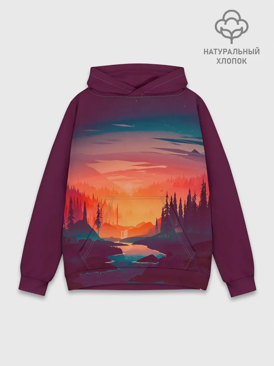 Худи мужской база хлопок / Minimal forest sunset