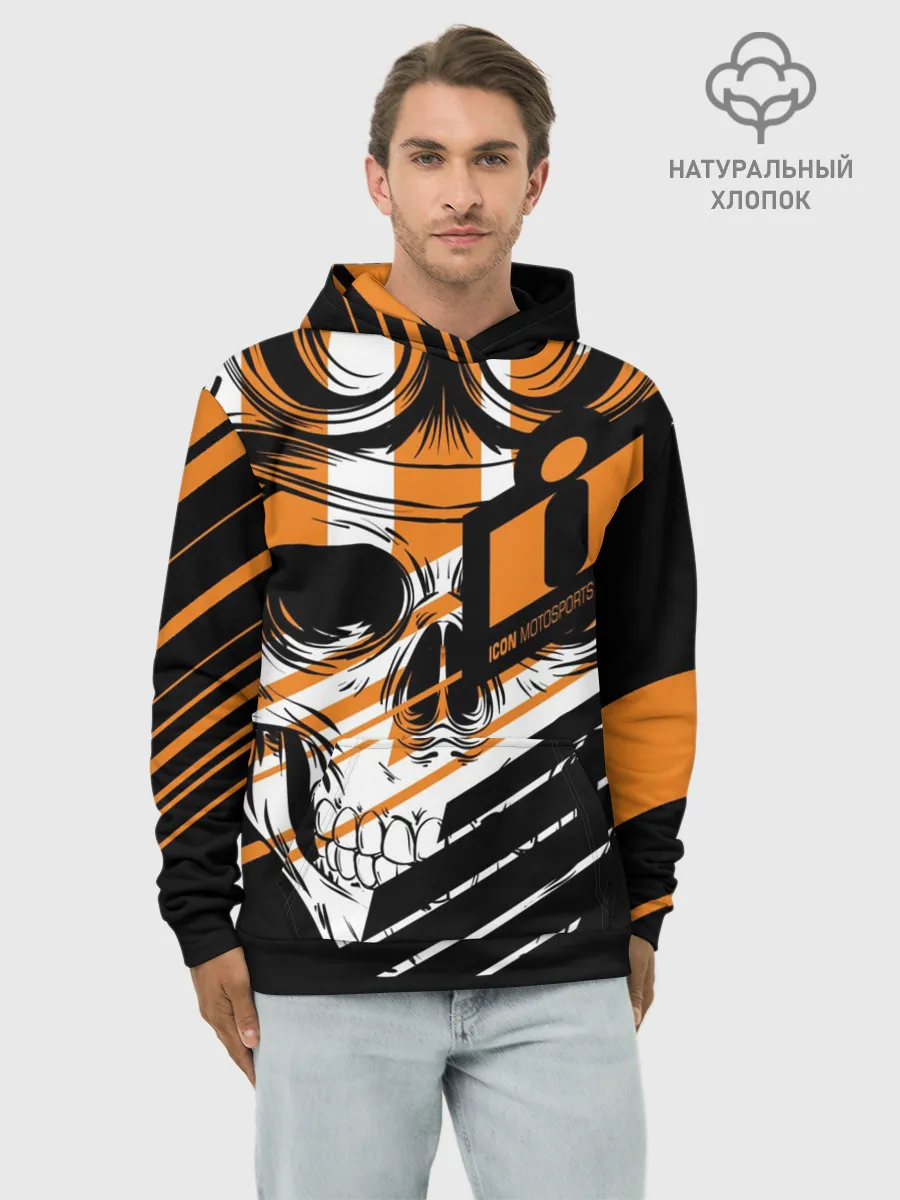 Худи мужской база хлопок / Череп Icon оранжевый