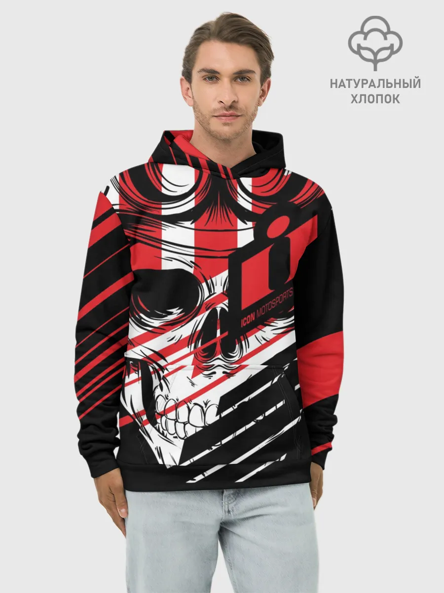 Худи мужской база хлопок / Череп Icon красный
