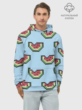 Худи мужской база хлопок / Пиксельный арбуз