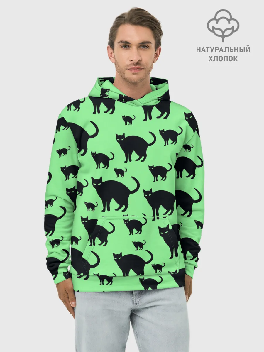 Худи мужской база хлопок / Кошки черные