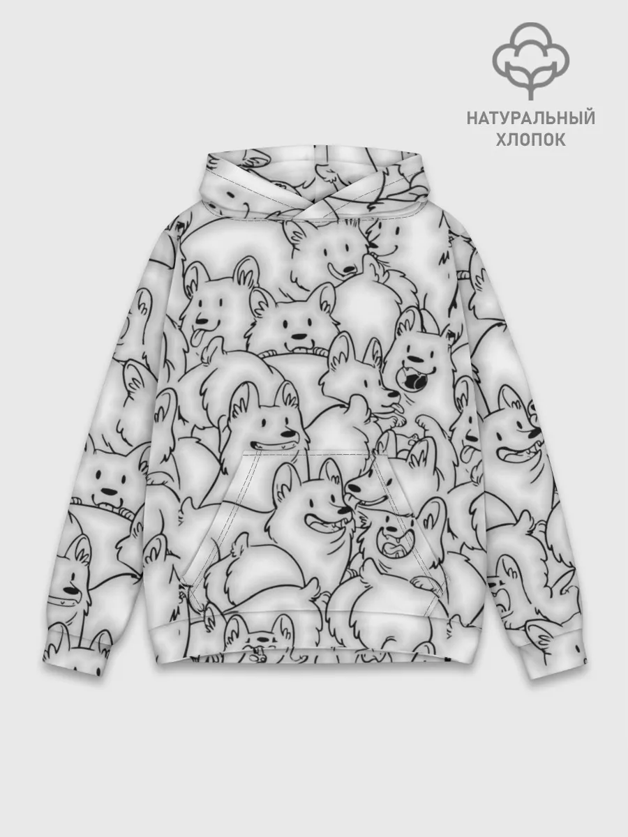 Худи мужской база хлопок / Корги ЧБ