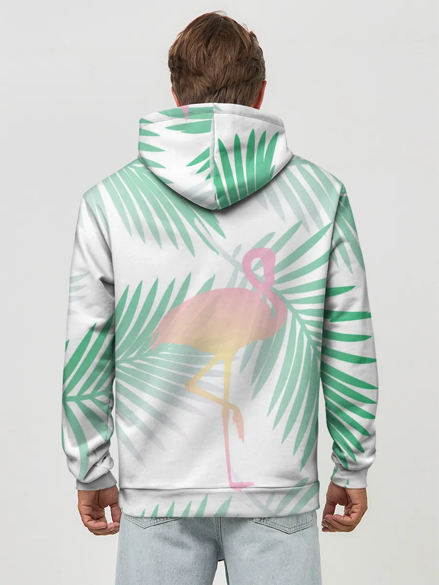 Худи мужской база хлопок / Фламинго в джунглях