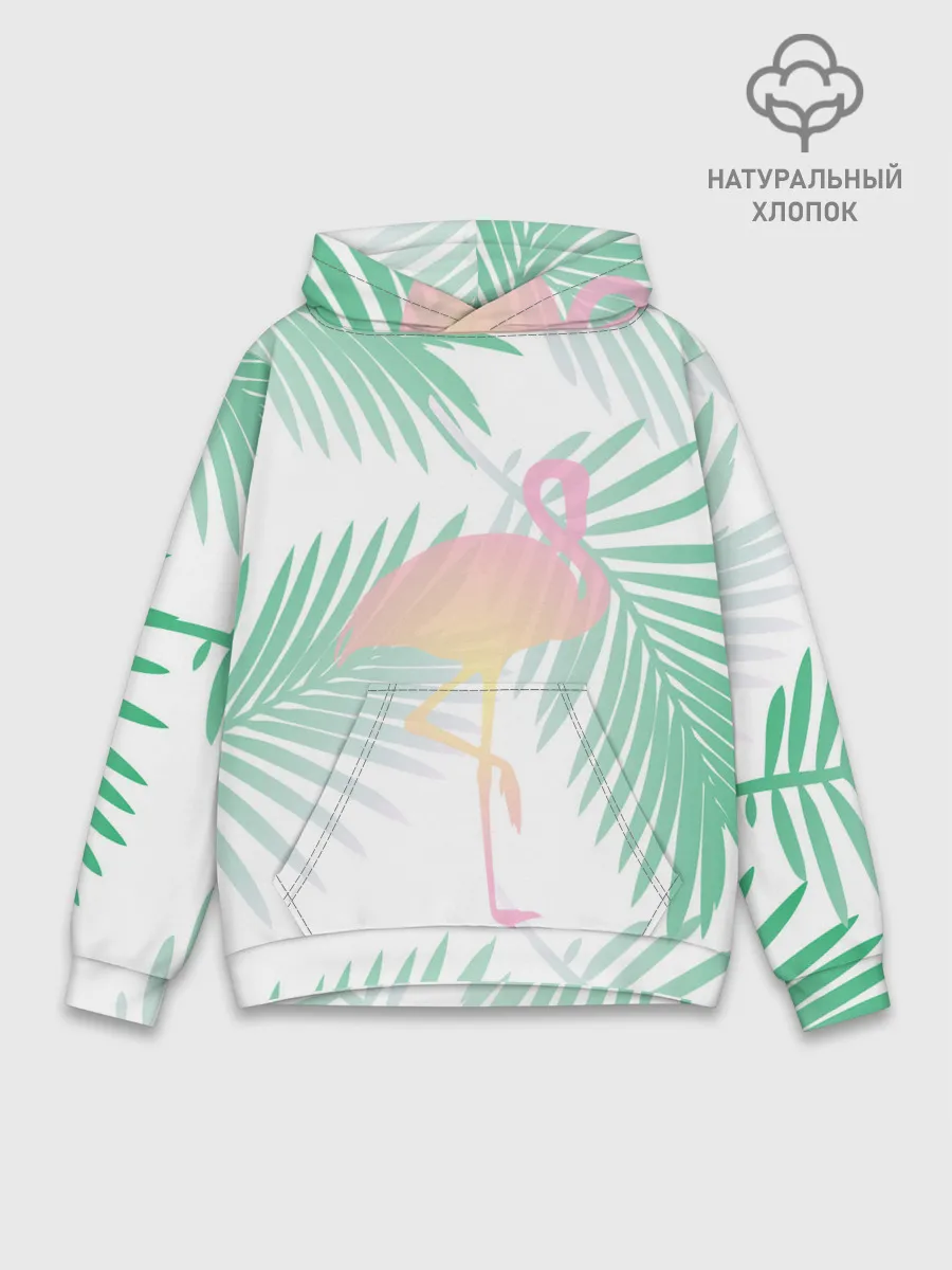 Худи мужской база хлопок / Фламинго в джунглях