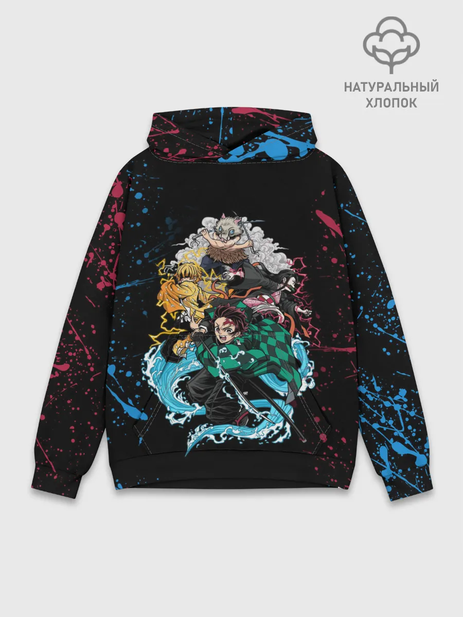 Худи мужской база хлопок / Kimetsu no yaiba красносиние брызги