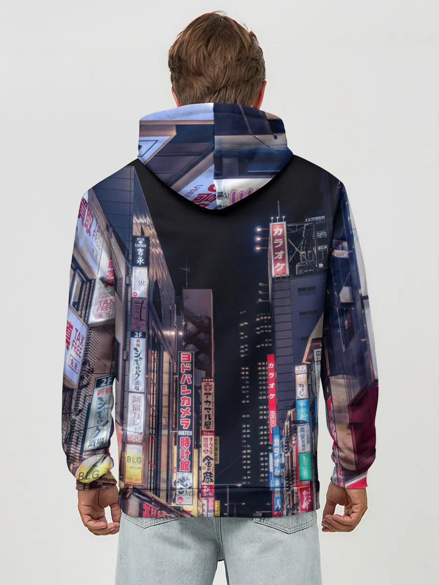 Худи мужской база хлопок / Ночной Токио