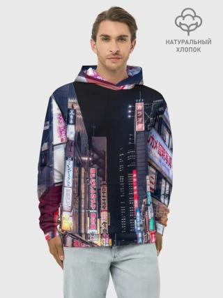 Худи мужской база хлопок / Ночной Токио