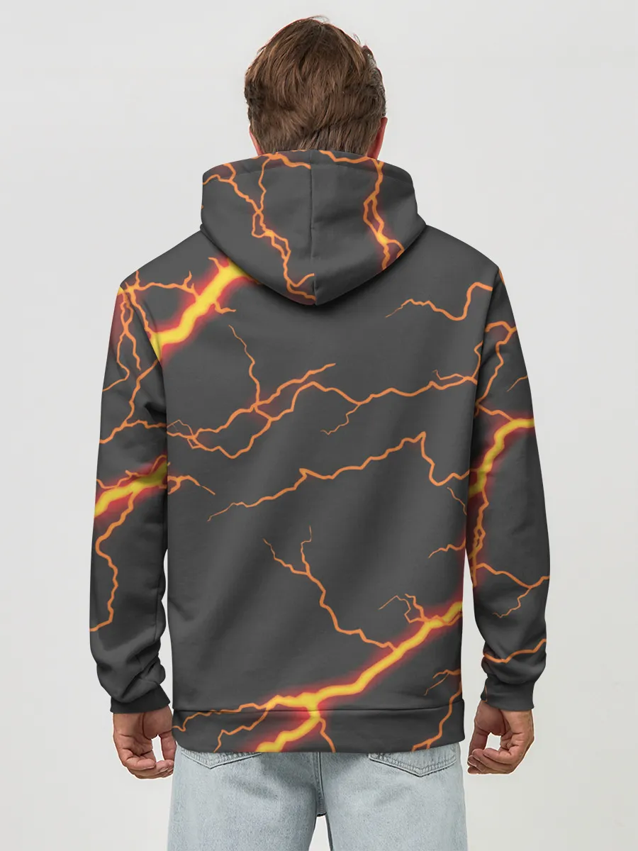 Худи мужской база хлопок / KIMETSU NO YAIBA оранжевые молнии