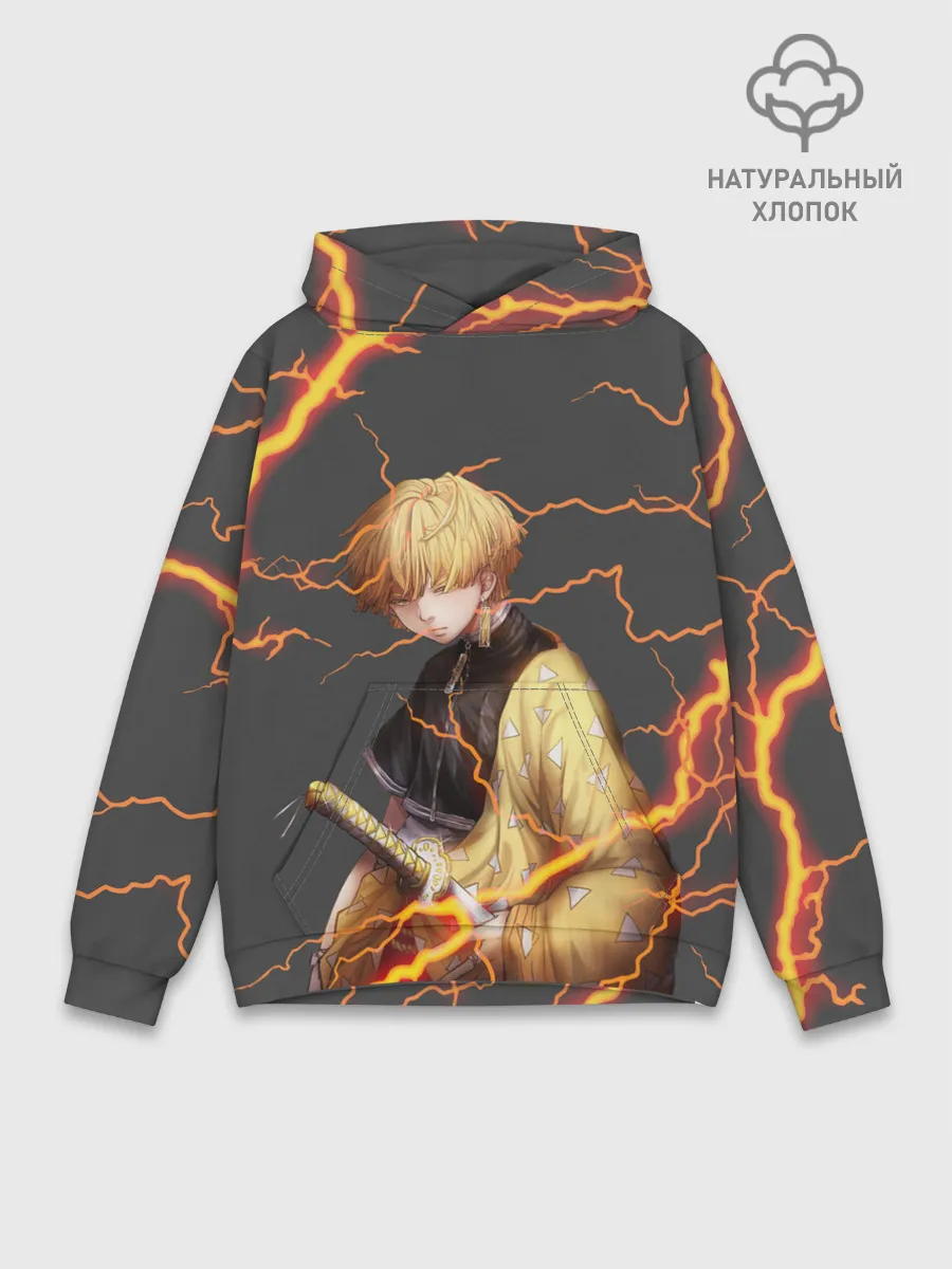 Худи мужской база хлопок / KIMETSU NO YAIBA оранжевые молнии