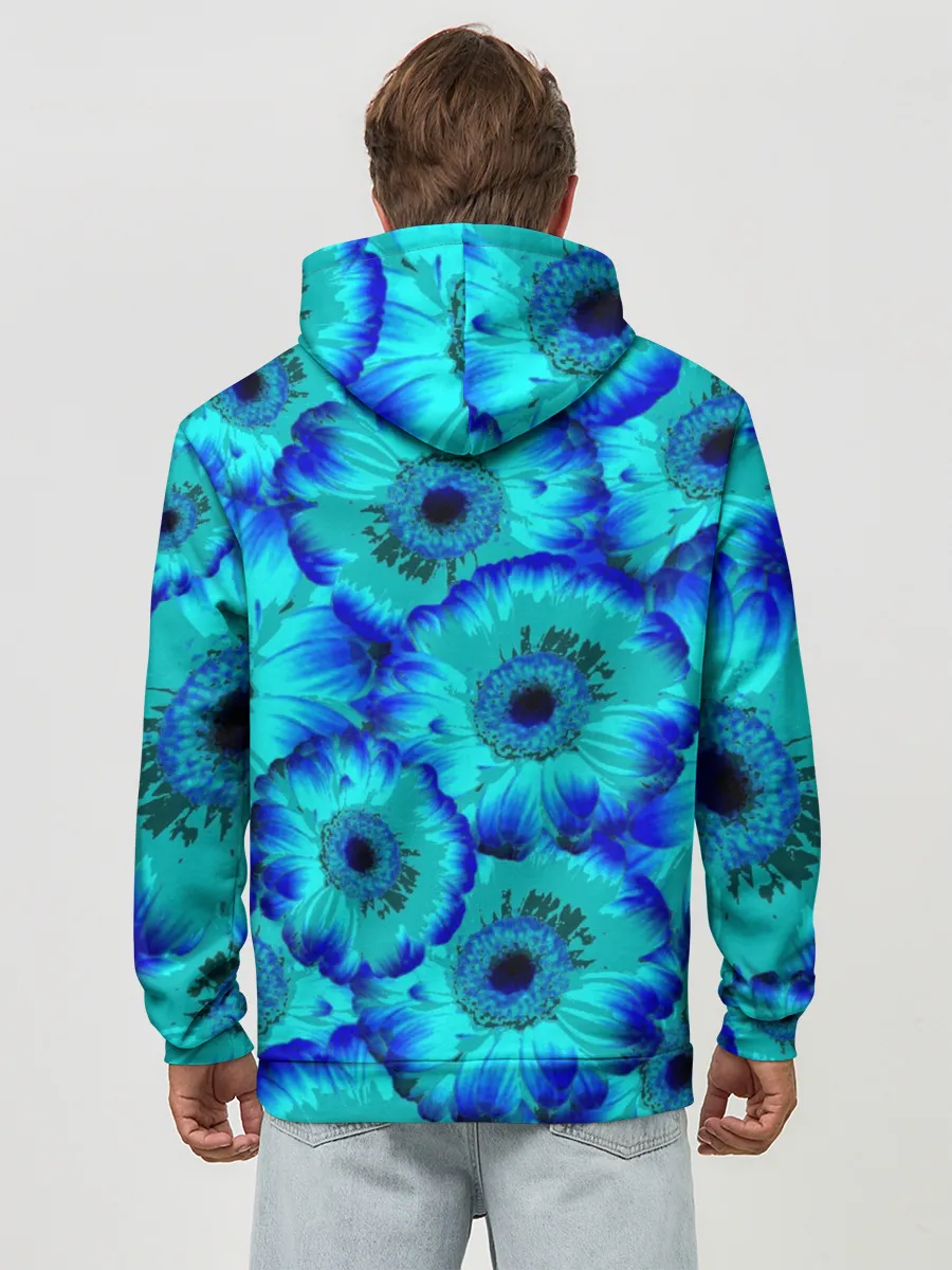 Худи мужской база хлопок / Голубые хризантемы