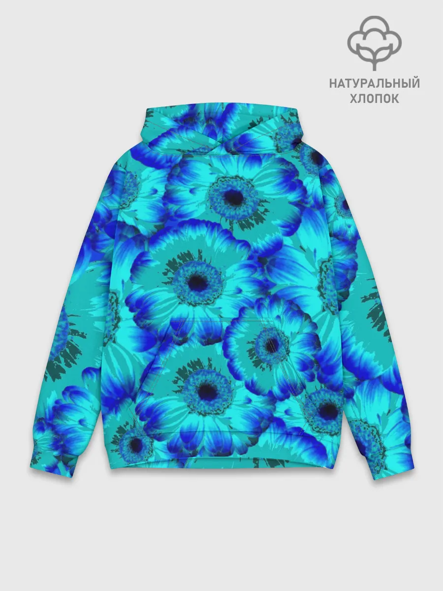 Худи мужской база хлопок / Голубые хризантемы
