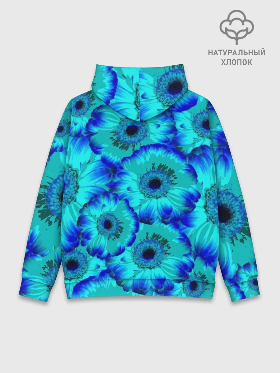 Худи мужской база хлопок / Голубые хризантемы