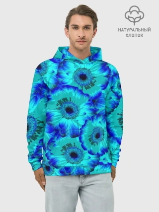 Худи мужской база хлопок / Голубые хризантемы