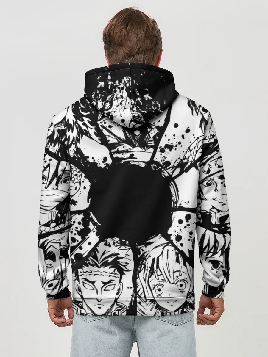 Худи мужской база хлопок / Kimetsu no yaiba чернобелый коллаж