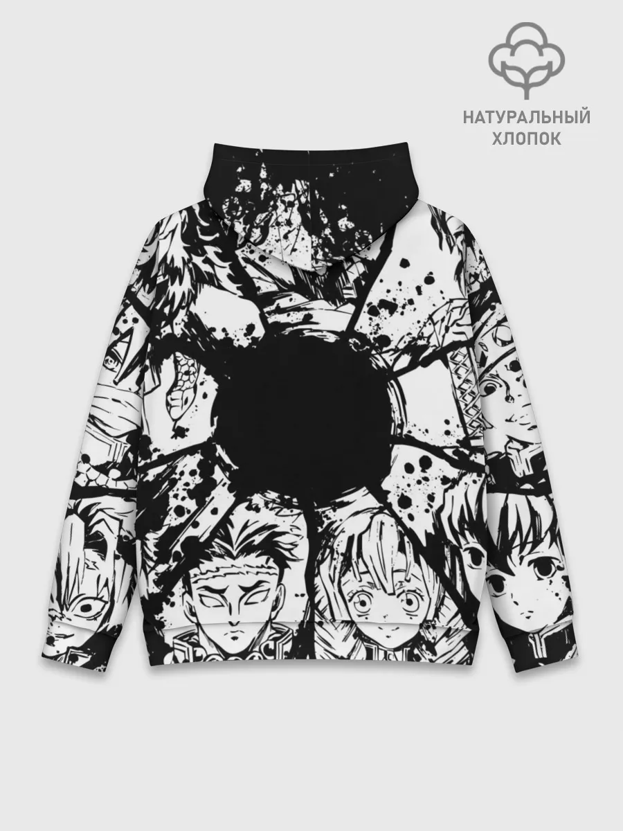 Худи мужской база хлопок / Kimetsu no yaiba чернобелый коллаж