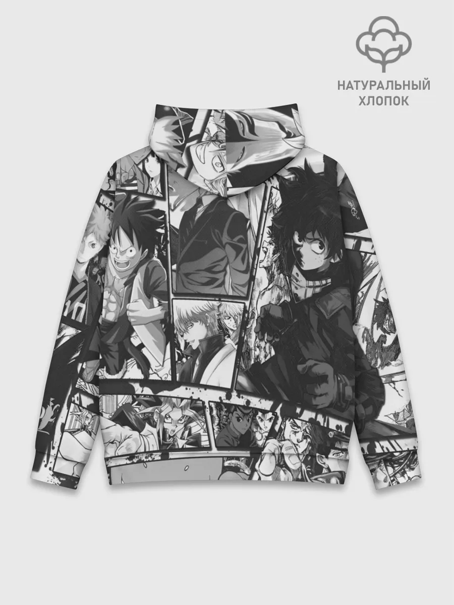 Худи мужской база хлопок / EPIC MAIN ANIME CHARACTERS 3D! monochome