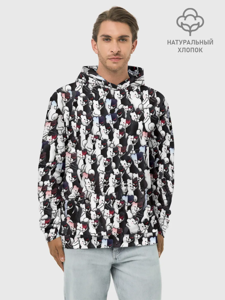 Худи мужской база хлопок / Черно-белые медведи