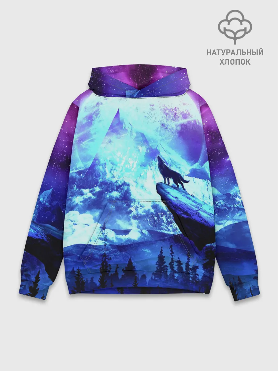 Худи мужской база хлопок / Ночь Волк Луна