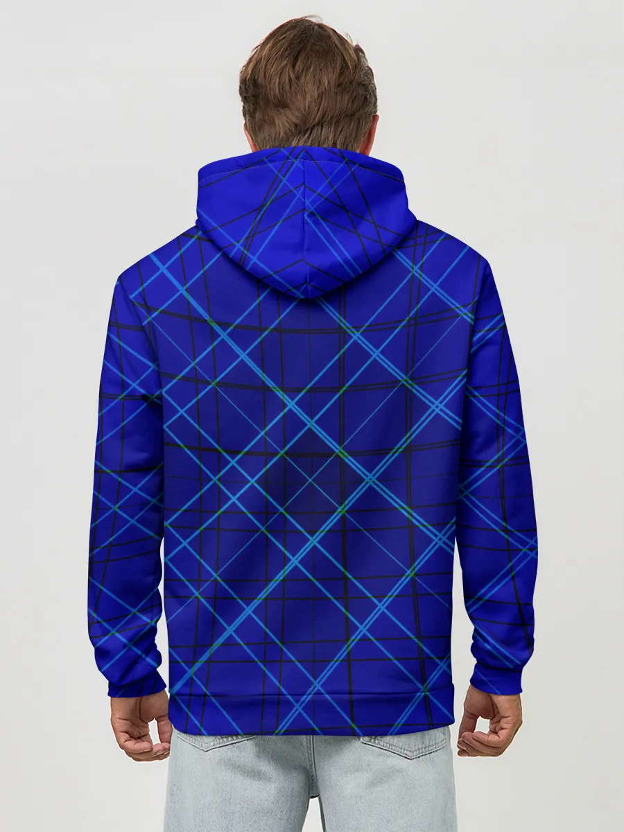 Худи мужской база хлопок / Сине-черная геометрия 3D