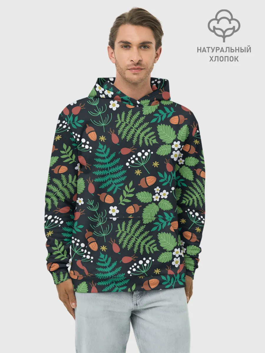 Худи мужской база хлопок / Forest leaves invert