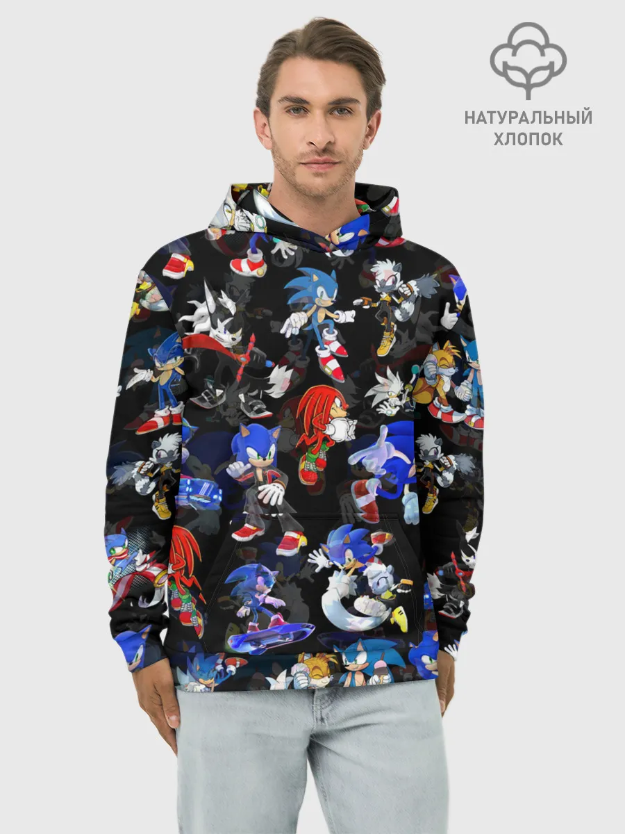 Худи мужской база хлопок / Sonic паттерн