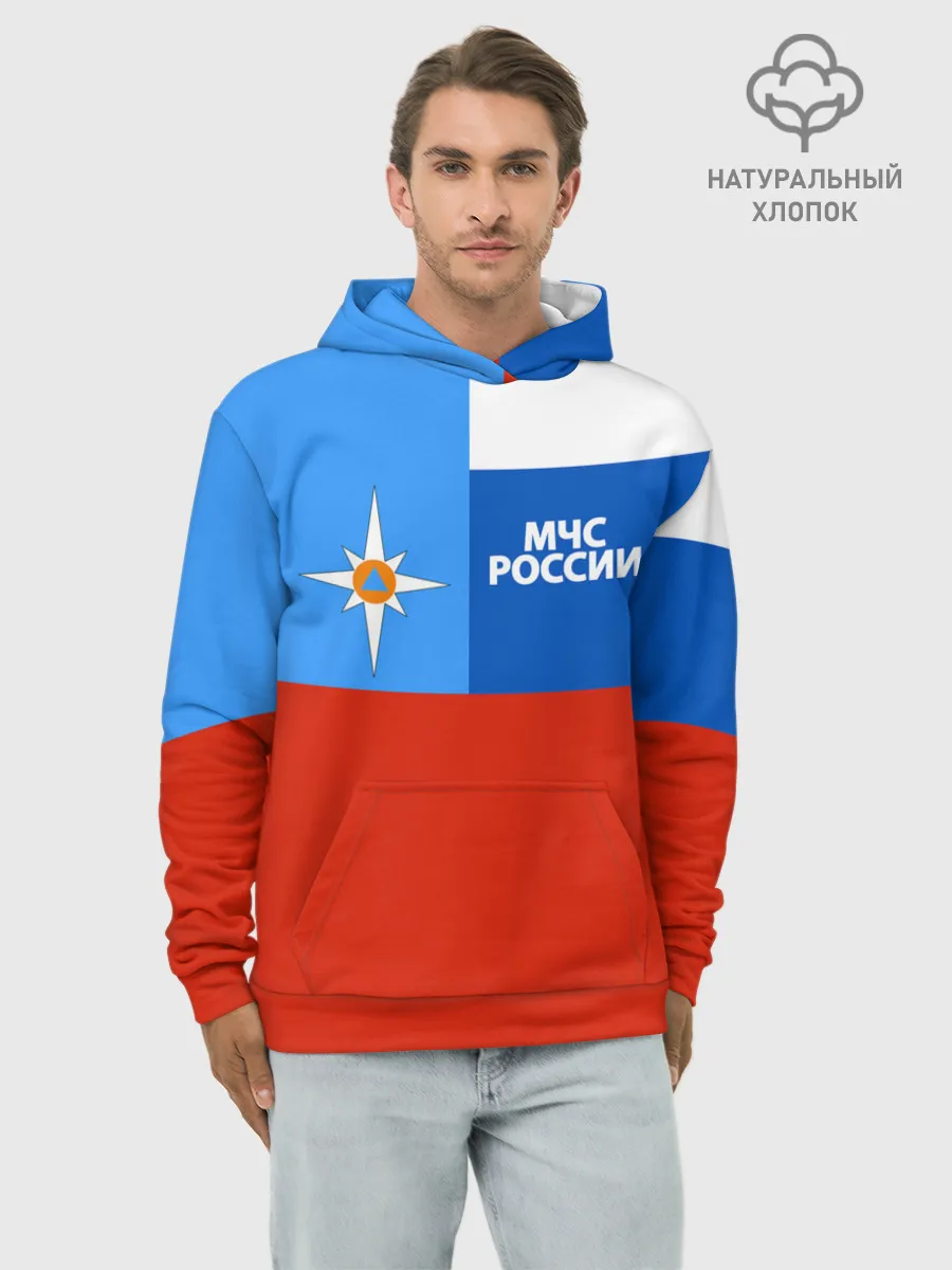 Худи мужской база хлопок / Флаг МЧС России