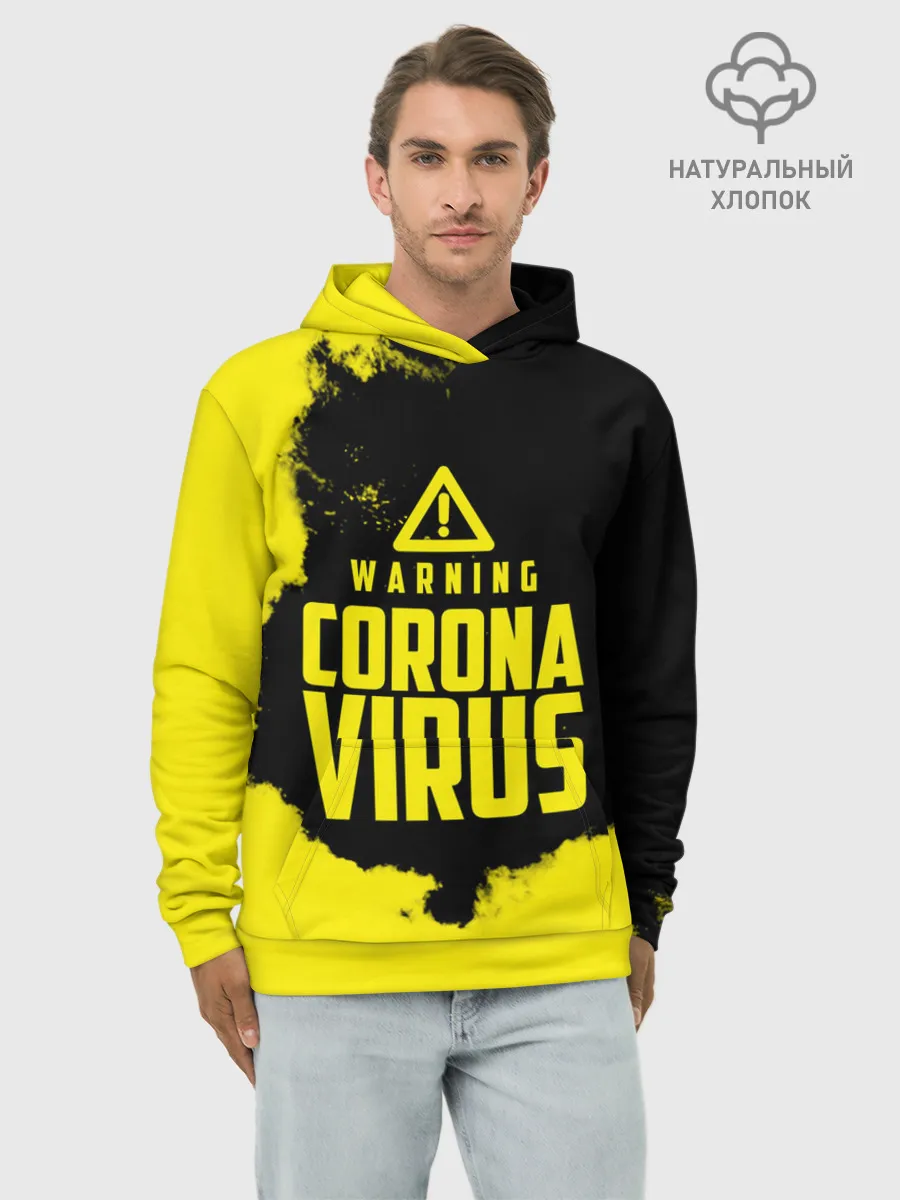 Худи мужской база хлопок / Warning Coronavirus