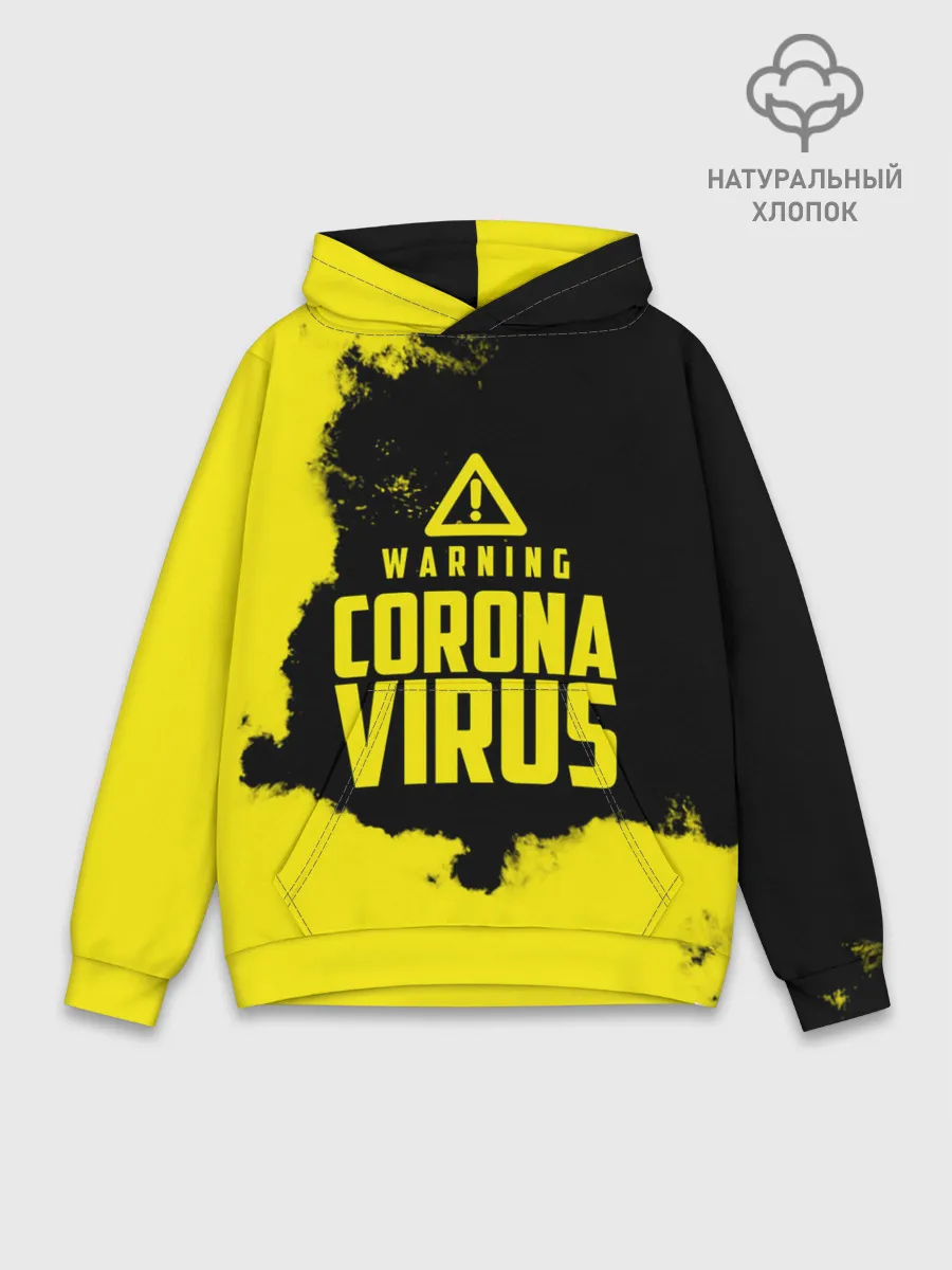 Худи мужской база хлопок / Warning Coronavirus