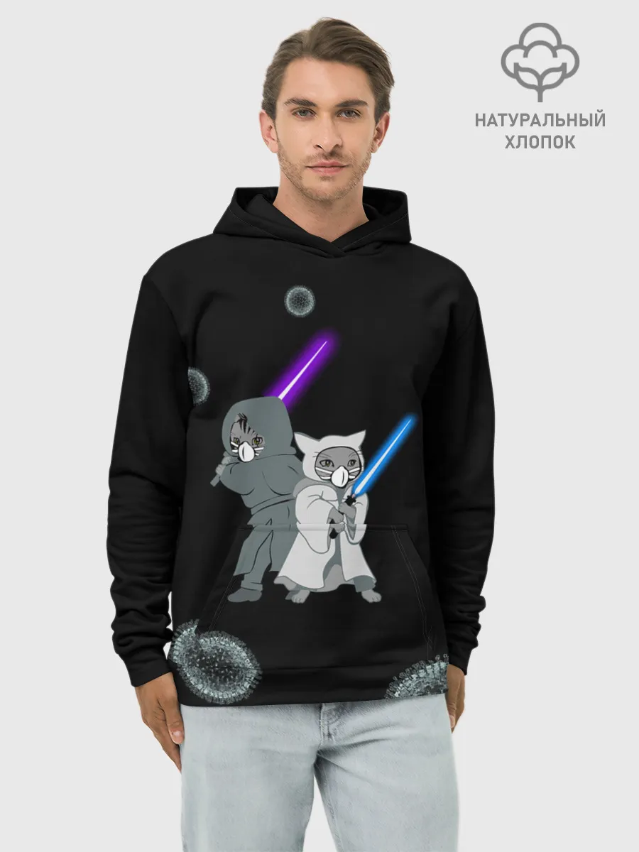Худи мужской база хлопок / Котики vs Вирус