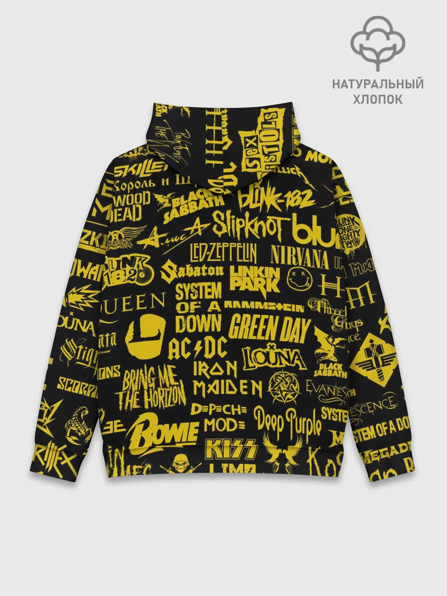 Худи мужской база хлопок / Логотипы рок групп GOLD