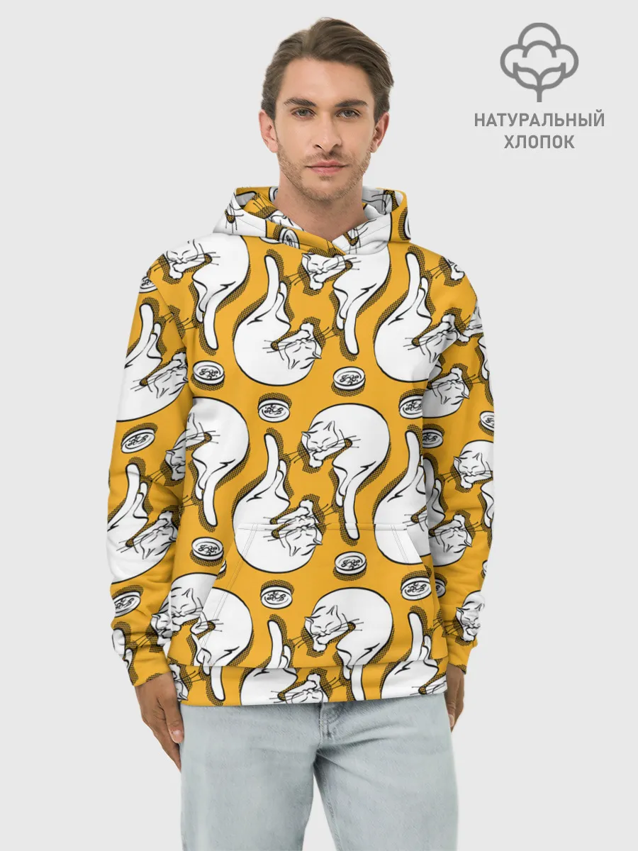 Худи мужской база хлопок / Белая кошка и корм